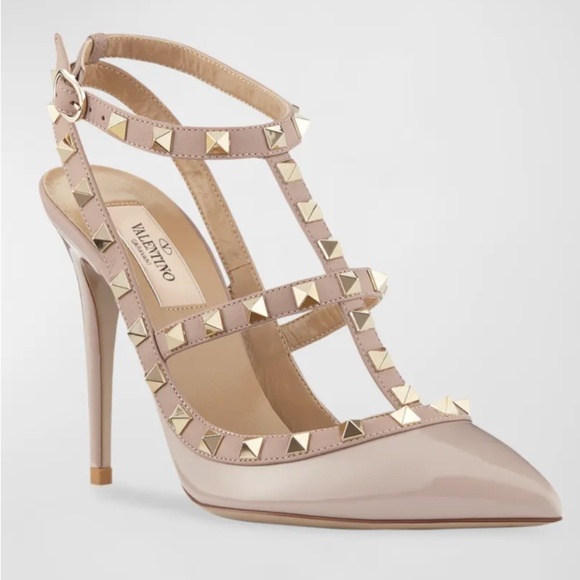 Nude Valentino Garavani Rockstud Slingback High-Heel Pumps